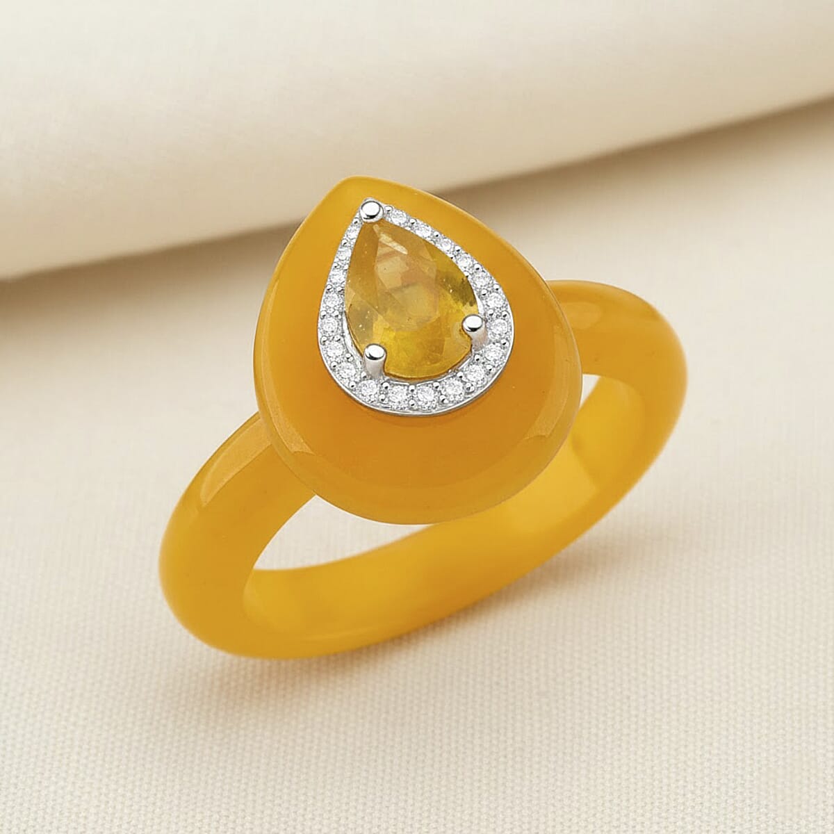 D'Joy Yellow Jade(D), Multi Gemstone Victorian Era Ring in Rhodium Over Sterling Silver 20.90 ctw (Size 10.0) image number 1