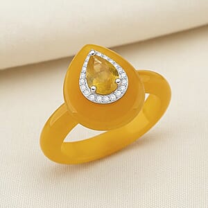 D'Joy Yellow Jade(D), Multi Gemstone Victorian Era Ring in Rhodium Over Sterling Silver 20.90 ctw (Size 10.0)