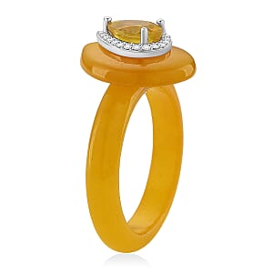 D'Joy Yellow Jade(D), Multi Gemstone Victorian Era Ring in Rhodium Over Sterling Silver 20.90 ctw (Size 10.0)