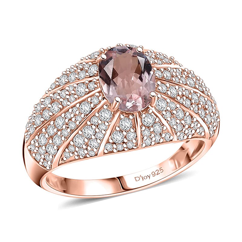 D'Joy Premium Pink Morganite and Moissanite 2.70 ctw Blooming Dawn Ring in 18K Vermeil Rose Gold Over Sterling Silver (Size 10.0)
