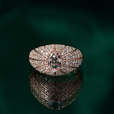 D'Joy Premium Pink Morganite and Moissanite 2.70 ctw Blooming Dawn Ring in 18K Vermeil Rose Gold Over Sterling Silver (Size 10.0)