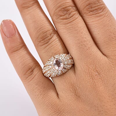 D'Joy Premium Pink Morganite and Moissanite 2.70 ctw Blooming Dawn Ring in 18K Vermeil Rose Gold Over Sterling Silver (Size 10.0)