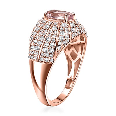 D'Joy Premium Pink Morganite and Moissanite 2.70 ctw Blooming Dawn Ring in 18K Vermeil Rose Gold Over Sterling Silver (Size 10.0)