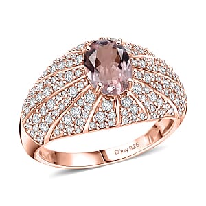 D'Joy Premium Pink Morganite and Moissanite 2.70 ctw Blooming Dawn Ring in 18K Vermeil Rose Gold Over Sterling Silver (Size 7.0)