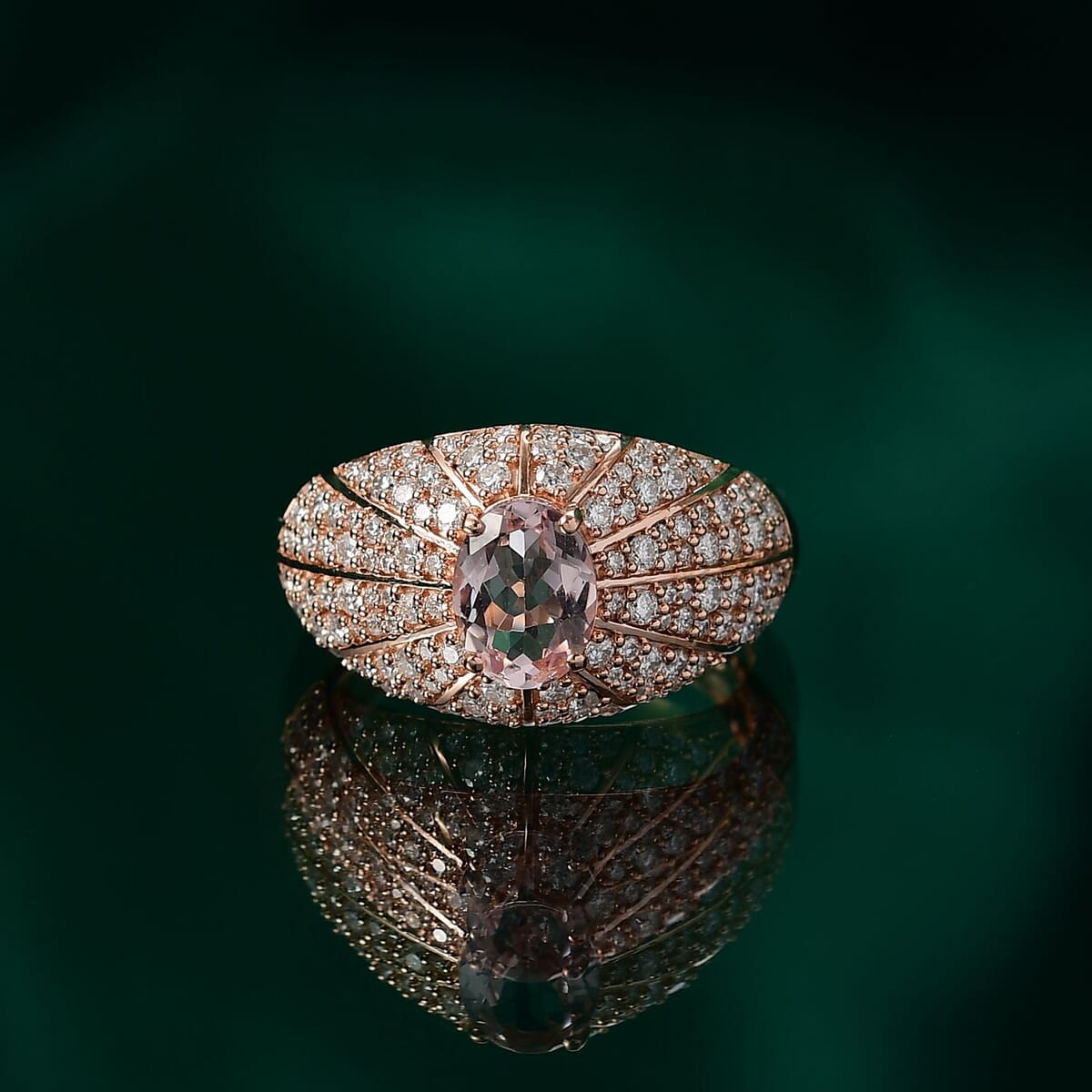 D'Joy Premium Pink Morganite and Moissanite 2.70 ctw Blooming Dawn Ring in 18K Vermeil Rose Gold Over Sterling Silver (Size 7.0) image number 1