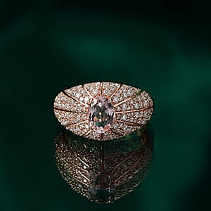 D'Joy Premium Pink Morganite and Moissanite 2.70 ctw Blooming Dawn Ring in 18K Vermeil Rose Gold Over Sterling Silver (Size 7.0)