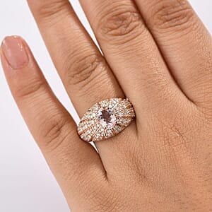 D'Joy Premium Pink Morganite and Moissanite 2.70 ctw Blooming Dawn Ring in 18K Vermeil Rose Gold Over Sterling Silver (Size 7.0)