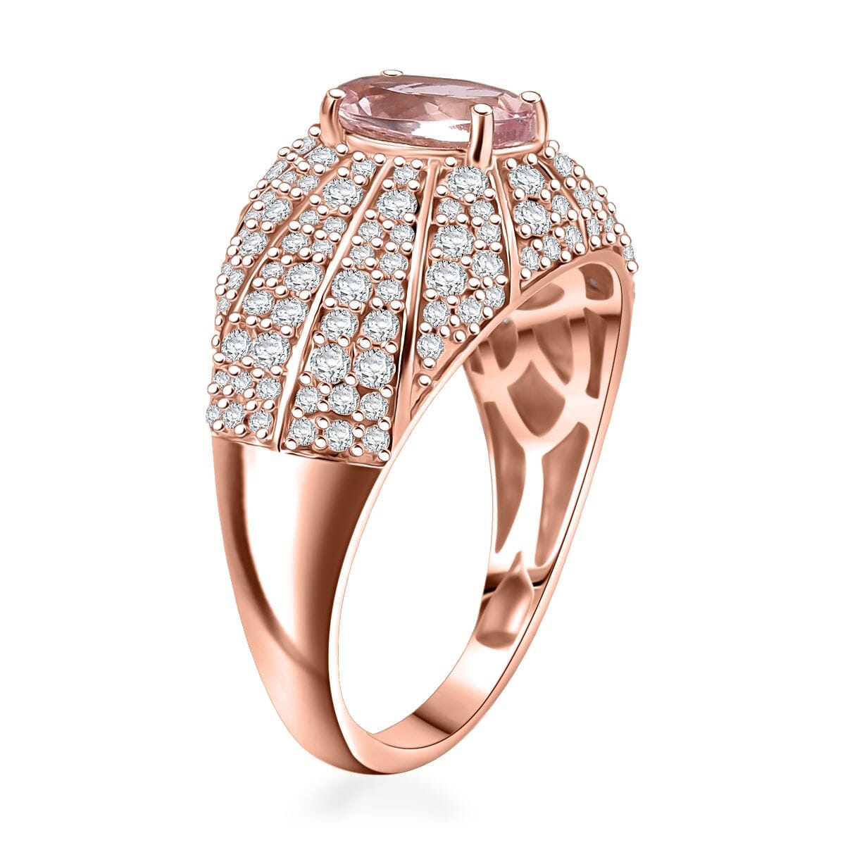 D'Joy Premium Pink Morganite and Moissanite 2.70 ctw Blooming Dawn Ring in 18K Vermeil Rose Gold Over Sterling Silver (Size 7.0) image number 3