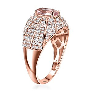 D'Joy Premium Pink Morganite and Moissanite 2.70 ctw Blooming Dawn Ring in 18K Vermeil Rose Gold Over Sterling Silver (Size 7.0)