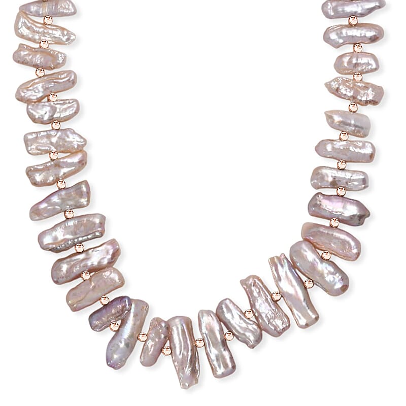 Pink Keshi Pearl Necklace in 18K Vermeil Rose Gold Over Sterling Silver 18 Inches