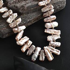 Pink Keshi Pearl Necklace in 18K Vermeil Rose Gold Over Sterling Silver 18 Inches