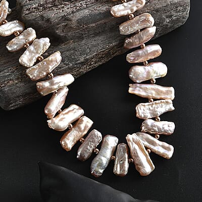 Pink Keshi Pearl Necklace in 18K Vermeil Rose Gold Over Sterling Silver 18 Inches