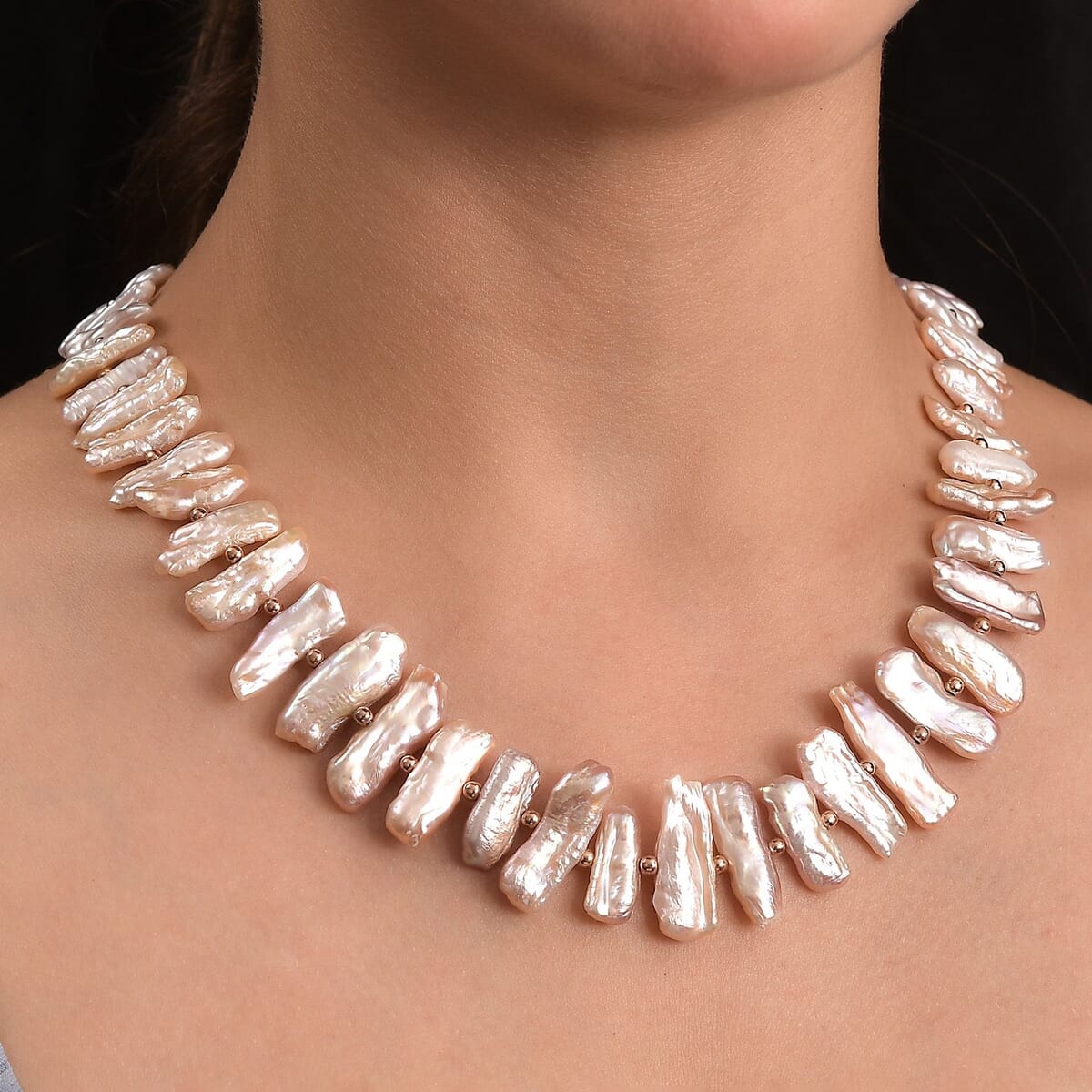 Pink Keshi Pearl Necklace in 18K Vermeil Rose Gold Over Sterling Silver 18 Inches image number 2