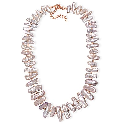 Pink Keshi Pearl Necklace in 18K Vermeil Rose Gold Over Sterling Silver 18 Inches
