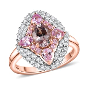 D'Joy Premium Pink Morganite and Multi Gemstone 2.25 ctw Garden Majesty Ring in 18K Vermeil Rose Gold Over Sterling Silver (Size 6.0) 