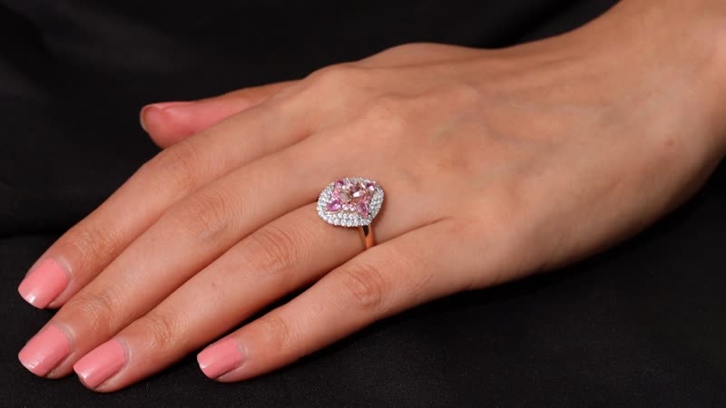 D'Joy Premium Pink Morganite, Multi Gemstone Ring in 18K Vermeil RG Over Sterling Silver (Size 7.0) 2.25 ctw
