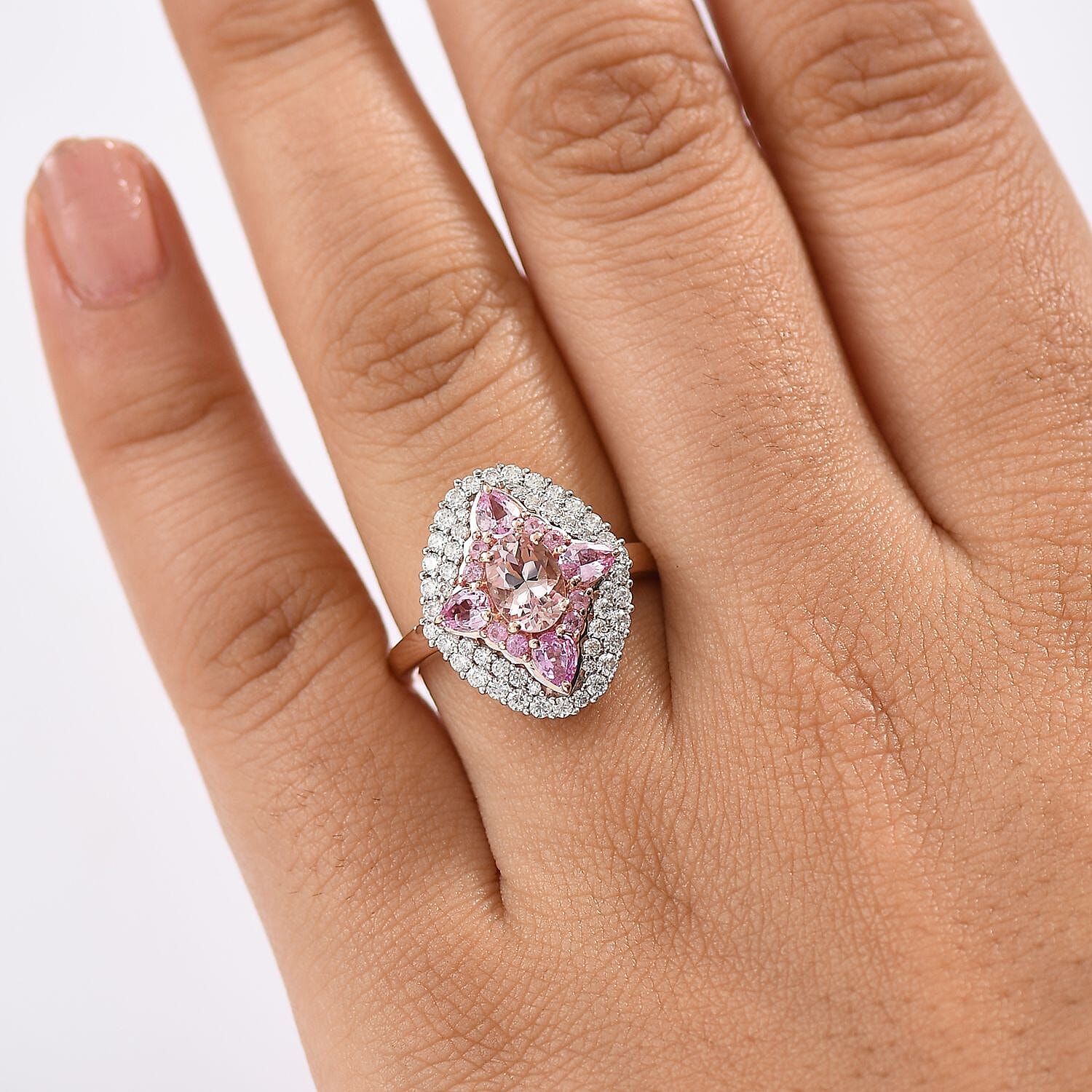 D'Joy Premium Pink Morganite and Multi Gemstone 2.25 ctw Garden Majesty Ring in 18K Vermeil Rose Gold Over Sterling Silver (Size 6.0) 