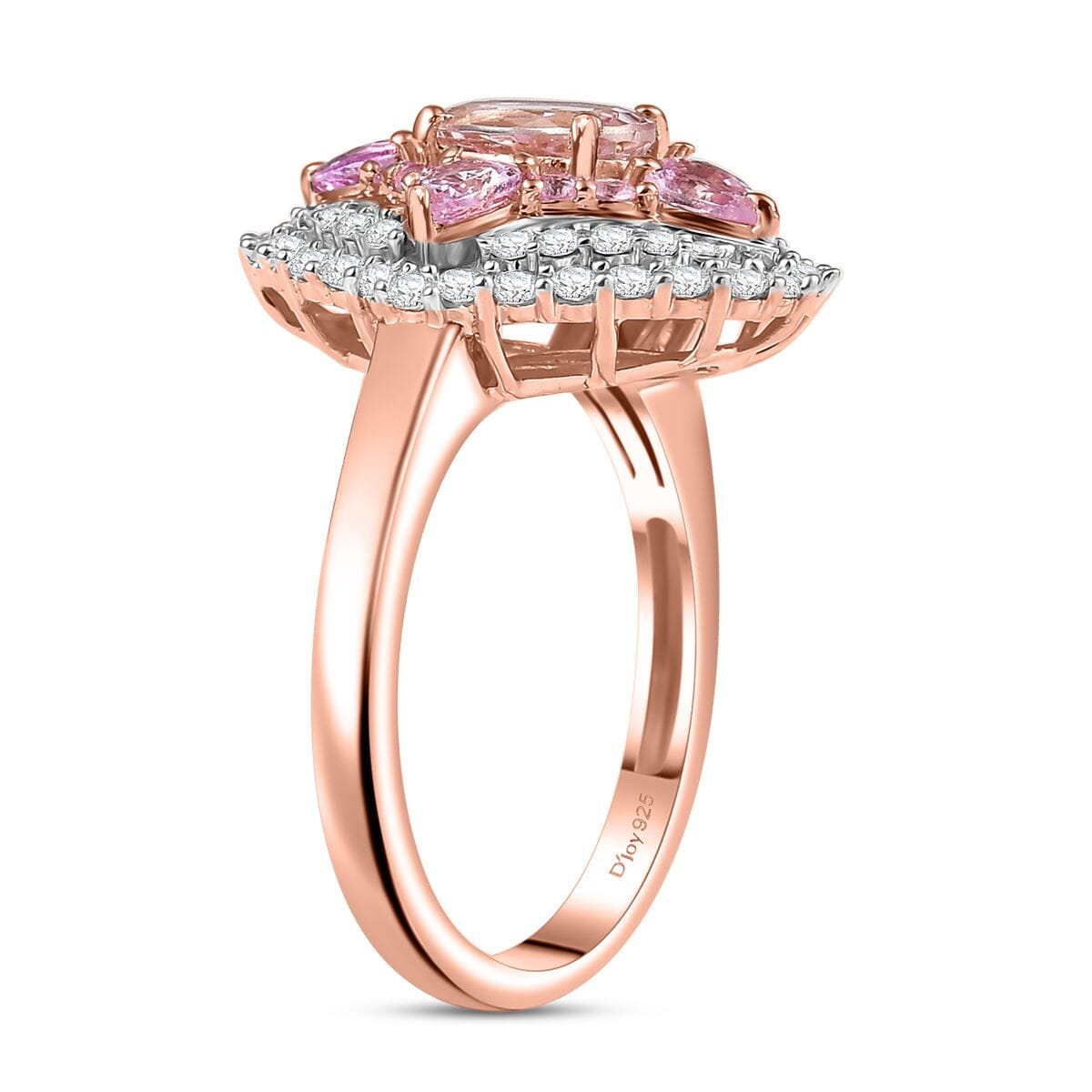 D'Joy Premium Pink Morganite and Multi Gemstone 2.25 ctw Garden Majesty Ring in 18K Vermeil Rose Gold Over Sterling Silver (Size 6.0)  image number 3
