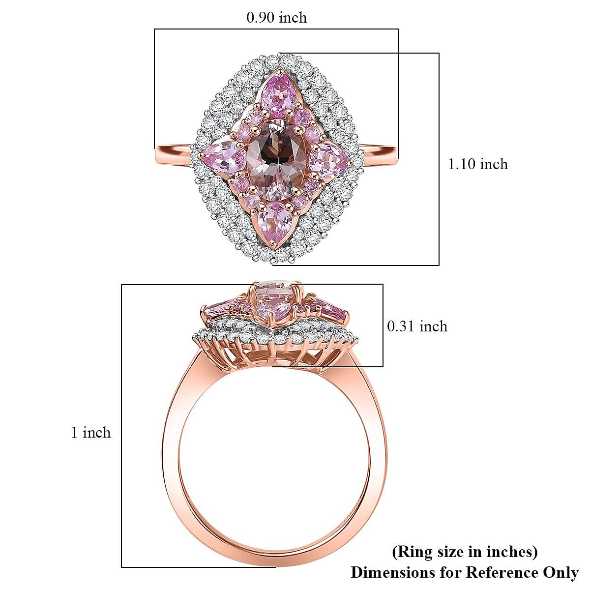 D'Joy Premium Pink Morganite and Multi Gemstone 2.25 ctw Garden Majesty Ring in 18K Vermeil Rose Gold Over Sterling Silver (Size 6.0) 