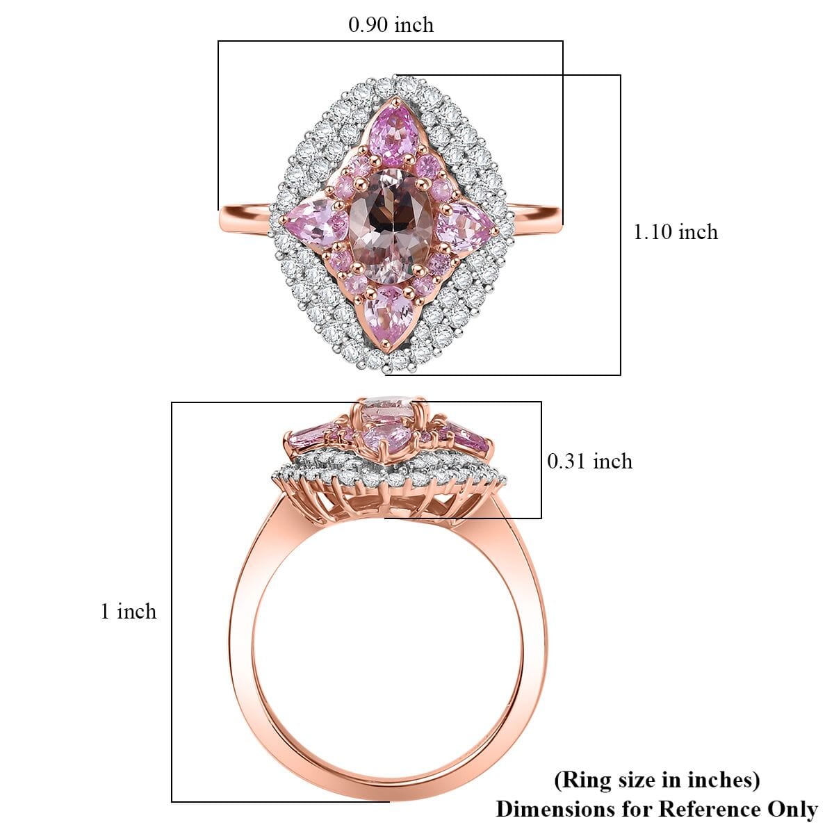 D'Joy Premium Pink Morganite and Multi Gemstone 2.25 ctw Garden Majesty Ring in 18K Vermeil Rose Gold Over Sterling Silver (Size 6.0)  image number 5