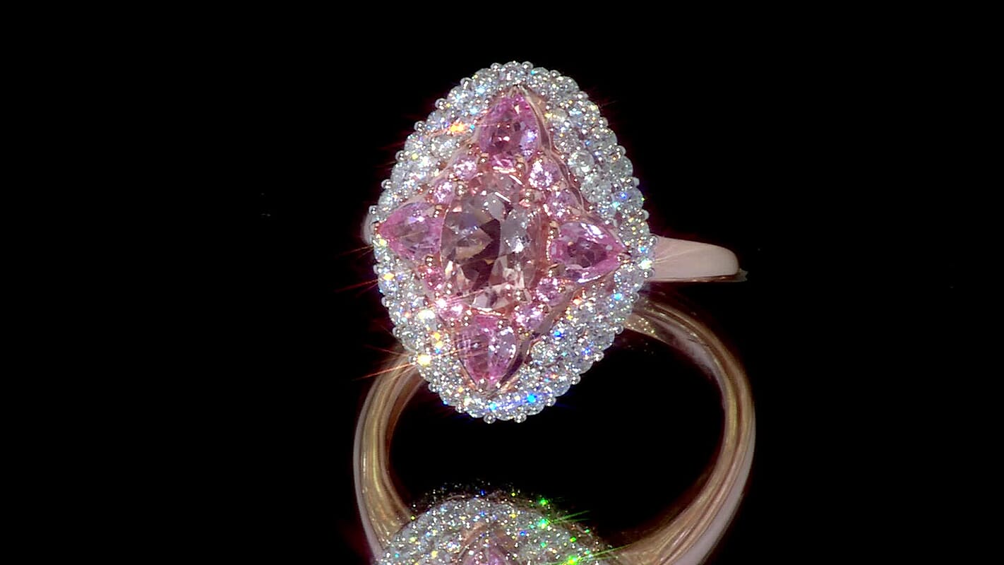 D'Joy Premium Pink Morganite, Multi Gemstone Ring in 18K Vermeil RG Over Sterling Silver (Size 7.0) 2.25 ctw