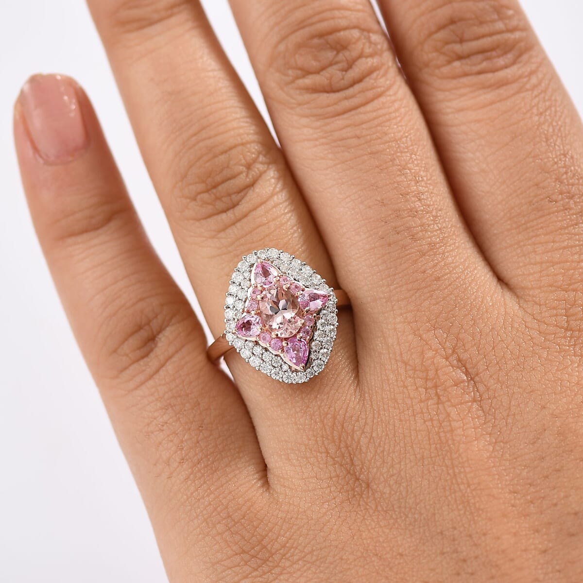 D'Joy Premium Pink Morganite and Multi Gemstone 2.25 ctw Garden Majesty Ring in 18K Vermeil Rose Gold Over Sterling Silver (Size 7.0) image number 2