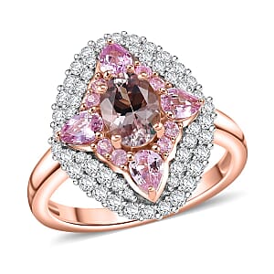 D'Joy Premium Pink Morganite and Multi Gemstone 2.25 ctw Garden Majesty Ring in 18K Vermeil Rose Gold Over Sterling Silver (Size 9.0) 