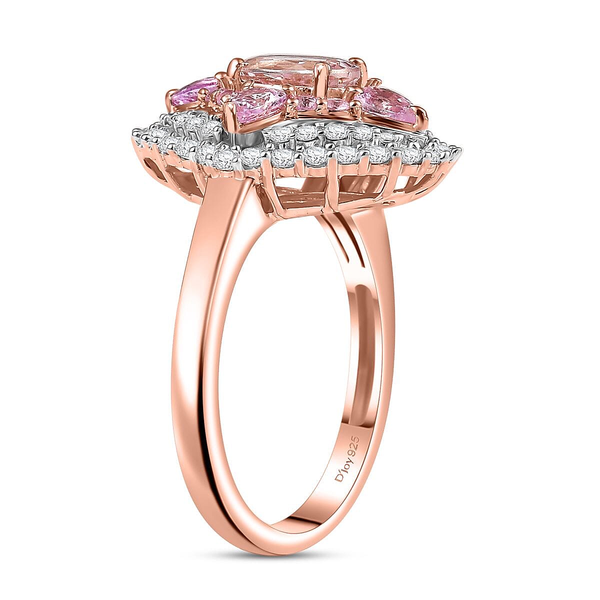 D'Joy Premium Pink Morganite and Multi Gemstone 2.25 ctw Garden Majesty Ring in 18K Vermeil Rose Gold Over Sterling Silver (Size 9.0)  image number 3