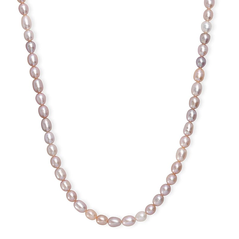 GCS Multi Color Freshwater Pearl Rice Shape Necklace in Rhodium Over Sterling Silver 18 Inches