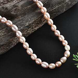 Multi Color Freshwater Pearl Rice Shape Necklace in Rhodium Over Sterling Silver 18 Inches