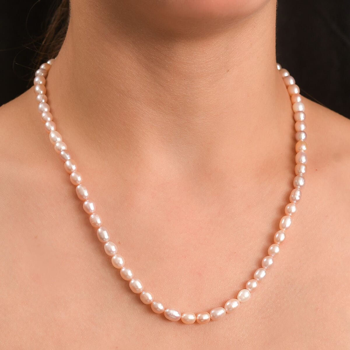 Multi Color Freshwater Pearl Rice Shape Necklace in Rhodium Over Sterling Silver 18 Inches image number 2