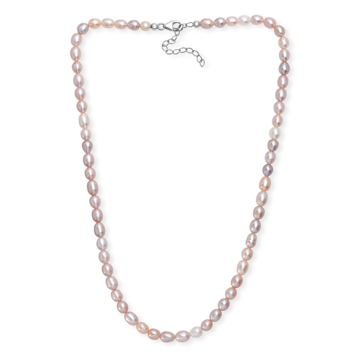 Multi Color Freshwater Pearl Rice Shape Necklace in Rhodium Over Sterling Silver 18 Inches image number 3