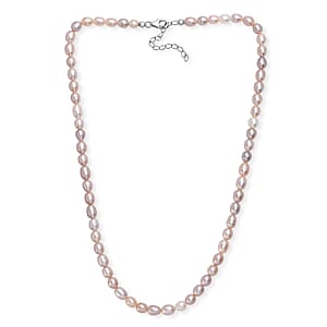 Multi Color Freshwater Pearl Rice Shape Necklace in Rhodium Over Sterling Silver 18 Inches