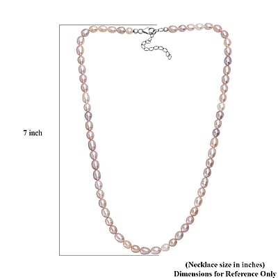 GCS Multi Color Freshwater Pearl Rice Shape Necklace in Rhodium Over Sterling Silver 18 Inches