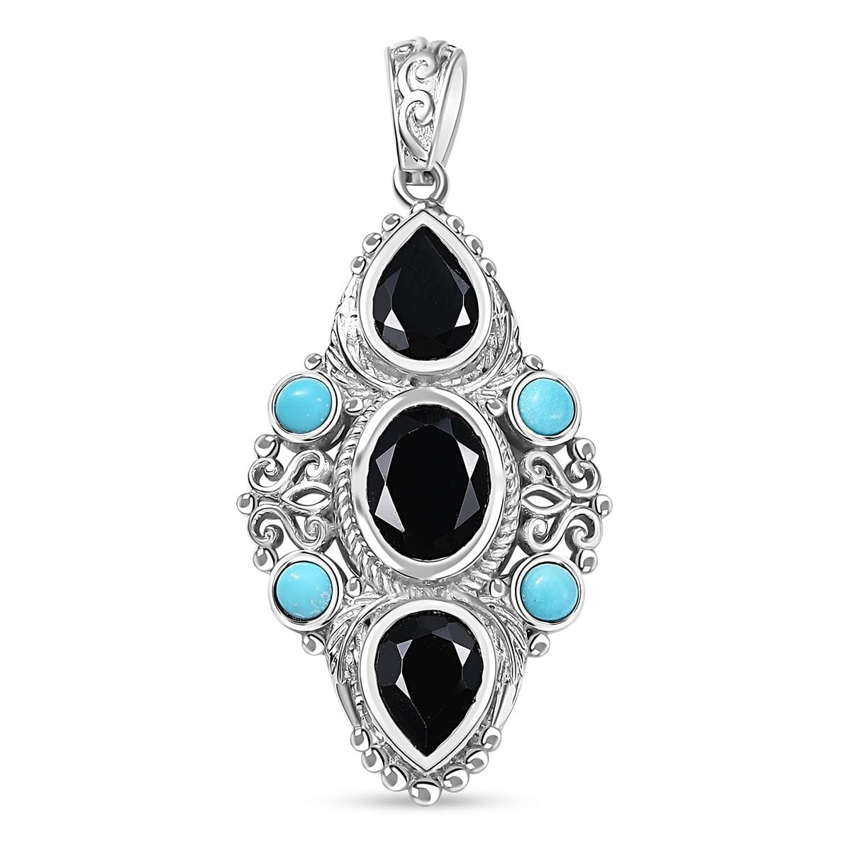 Karis Thai Black Spinel and Sleeping Beauty Turquoise 5.60 ctw Starlit Ocean Pendant without Chain in Platinum Bond  image number 0