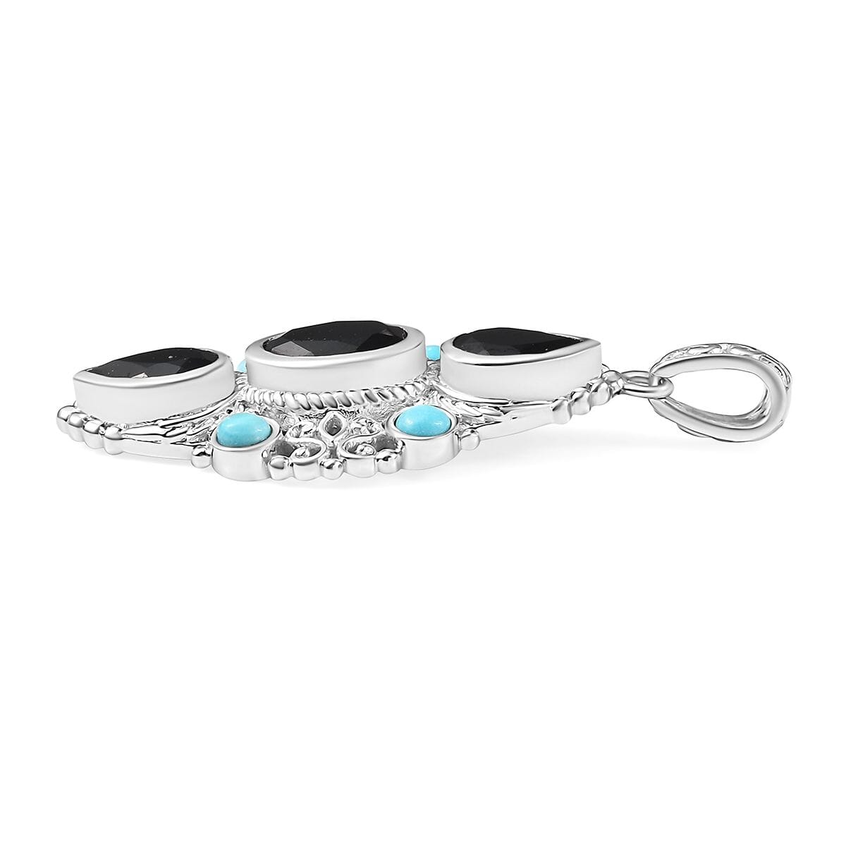 Karis Thai Black Spinel and Sleeping Beauty Turquoise 5.60 ctw Starlit Ocean Pendant without Chain in Platinum Bond  image number 3