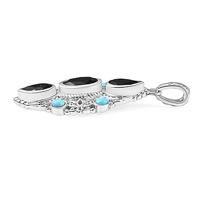 Karis Thai Black Spinel and Sleeping Beauty Turquoise 5.60 ctw Starlit Ocean Pendant without Chain in Platinum Bond