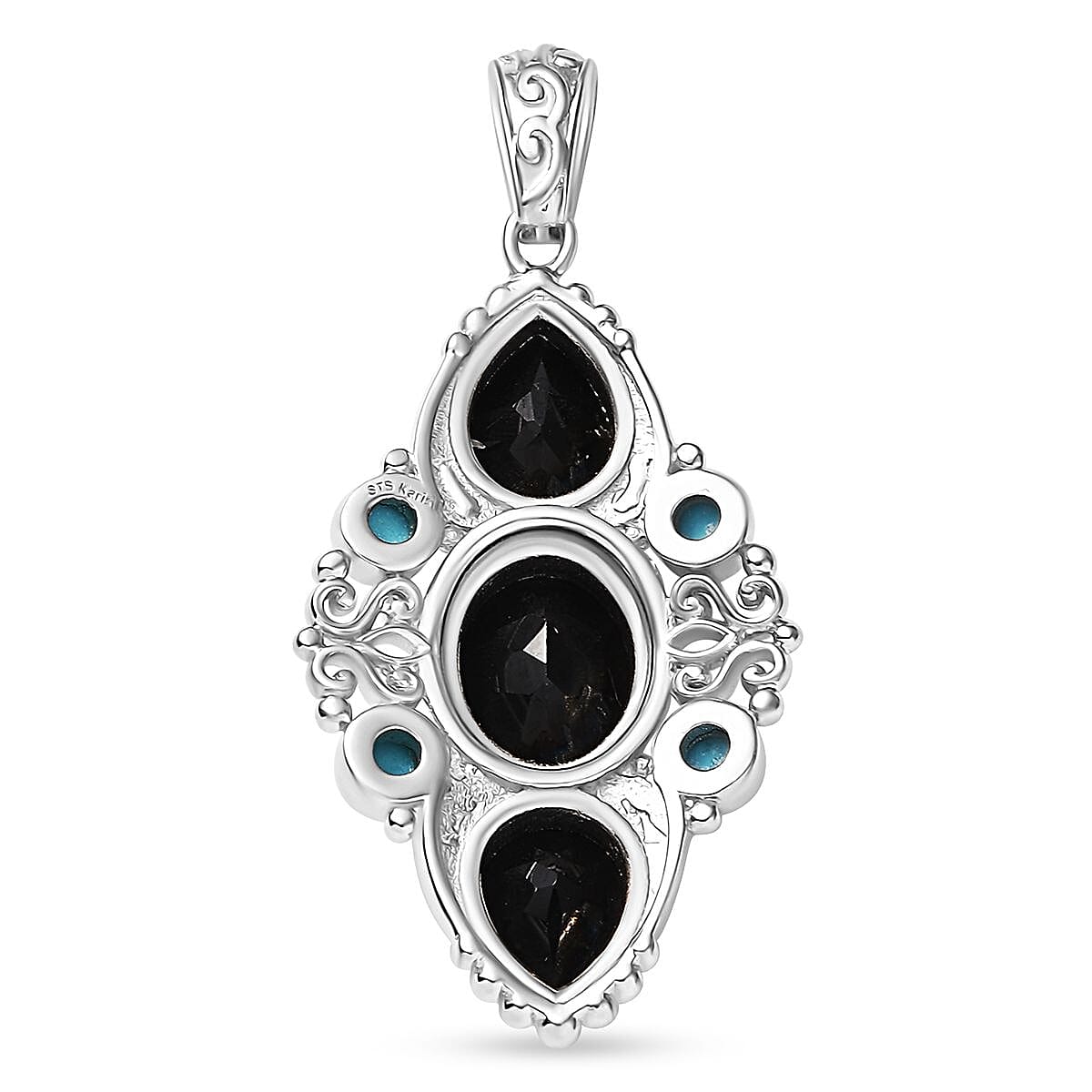 Karis Thai Black Spinel and Sleeping Beauty Turquoise 5.60 ctw Starlit Ocean Pendant without Chain in Platinum Bond