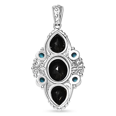 Karis Thai Black Spinel and Sleeping Beauty Turquoise 5.60 ctw Starlit Ocean Pendant without Chain in Platinum Bond