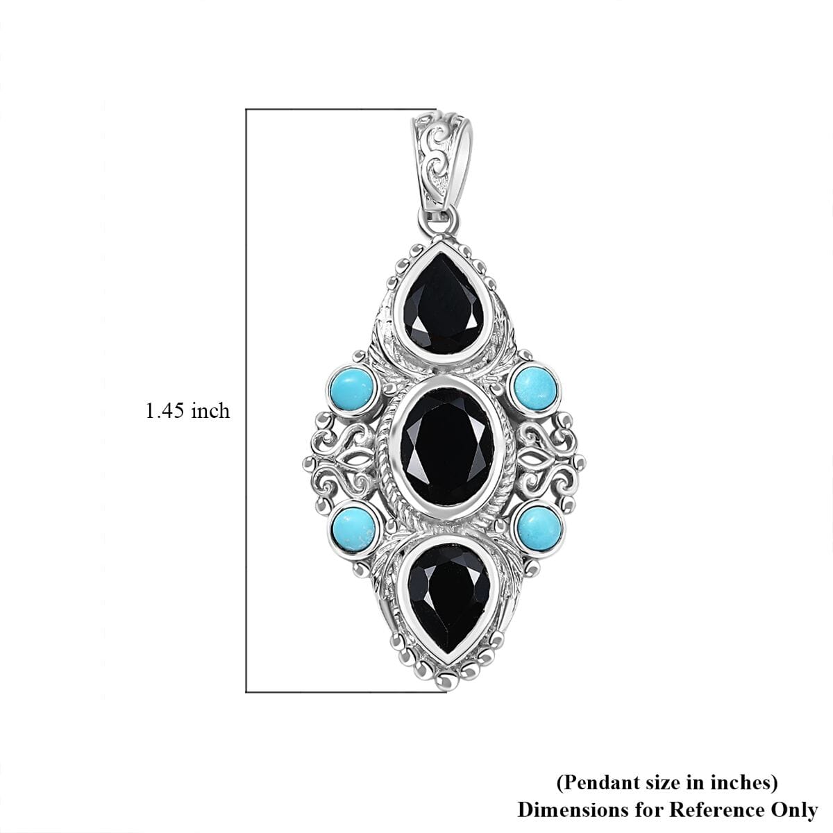 Karis Thai Black Spinel and Sleeping Beauty Turquoise 5.60 ctw Starlit Ocean Pendant without Chain in Platinum Bond  image number 5