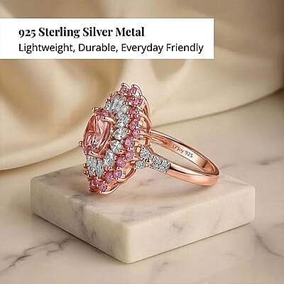 D'Joy Premium Pink Morganite and Multi Gemstone 2.70 ctw Rose Sunburst Ring in 18K Vermeil Rose Gold Over Sterling Silver (Size 10.0)
