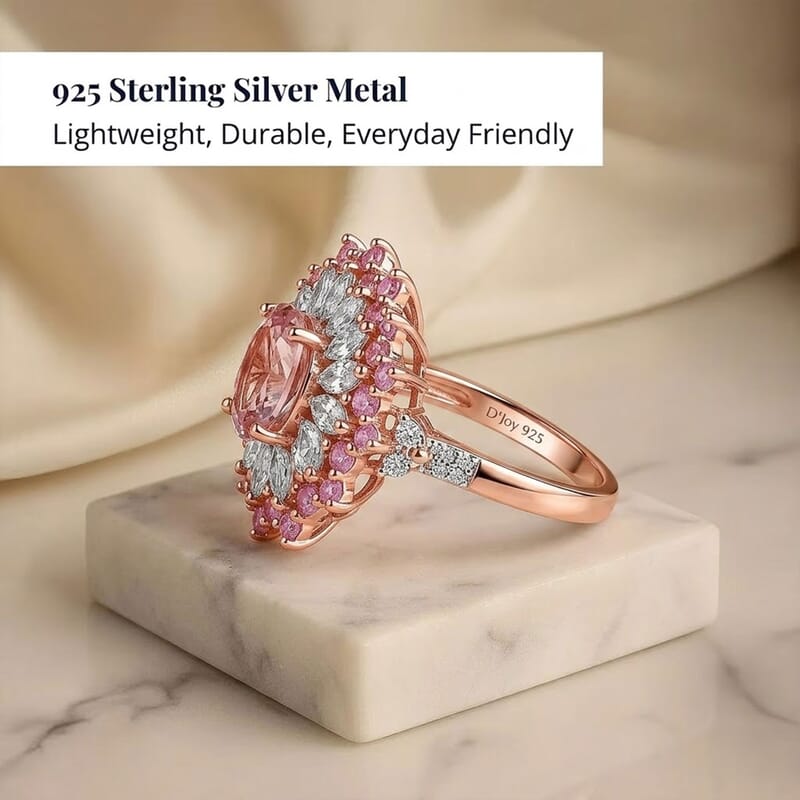 D'Joy Premium Pink Morganite and Multi Gemstone 2.70 ctw Rose Sunburst Ring in 18K Vermeil Rose Gold Over Sterling Silver (Size 10.0)