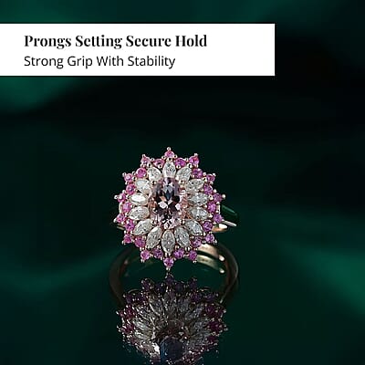 D'Joy Premium Pink Morganite and Multi Gemstone 2.70 ctw Rose Sunburst Ring in 18K Vermeil Rose Gold Over Sterling Silver (Size 10.0)