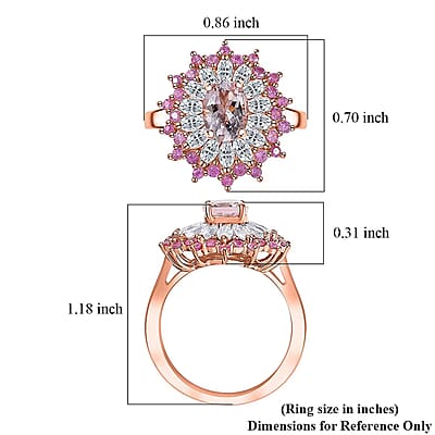D'Joy Premium Pink Morganite and Multi Gemstone 2.70 ctw Rose Sunburst Ring in 18K Vermeil Rose Gold Over Sterling Silver (Size 10.0)