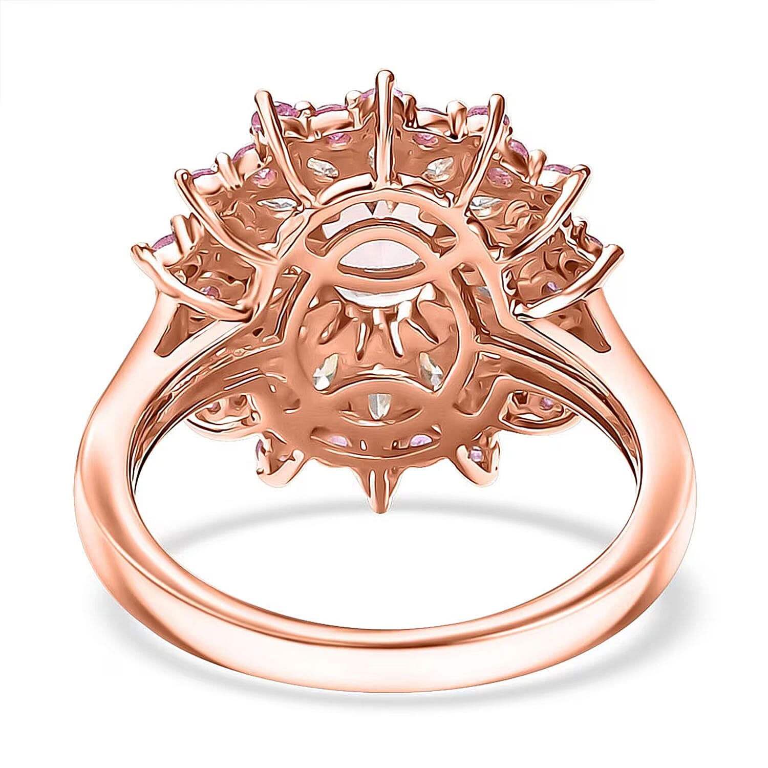 D'Joy Premium Pink Morganite and Multi Gemstone 2.70 ctw Rose Sunburst Ring in 18K Vermeil Rose Gold Over Sterling Silver (Size 10.0)