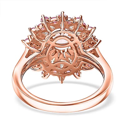 D'Joy Premium Pink Morganite and Multi Gemstone 2.70 ctw Rose Sunburst Ring in 18K Vermeil Rose Gold Over Sterling Silver (Size 10.0)