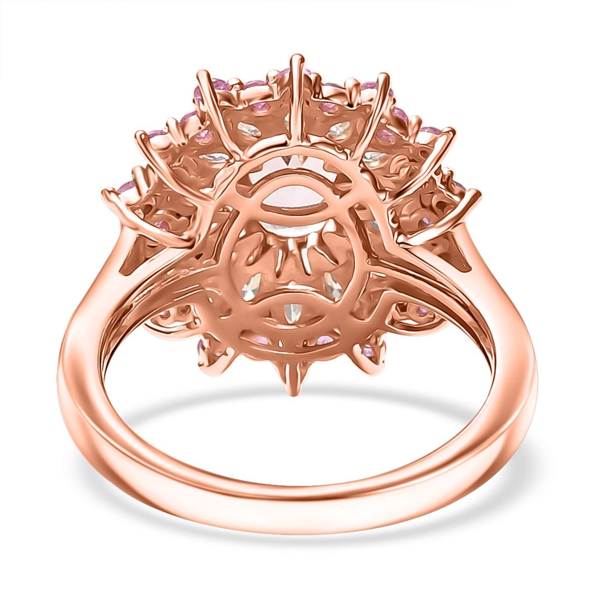 D'Joy Premium Pink Morganite and Multi Gemstone 2.70 ctw Rose Sunburst Ring in 18K Vermeil Rose Gold Over Sterling Silver (Size 6.0) image number 4