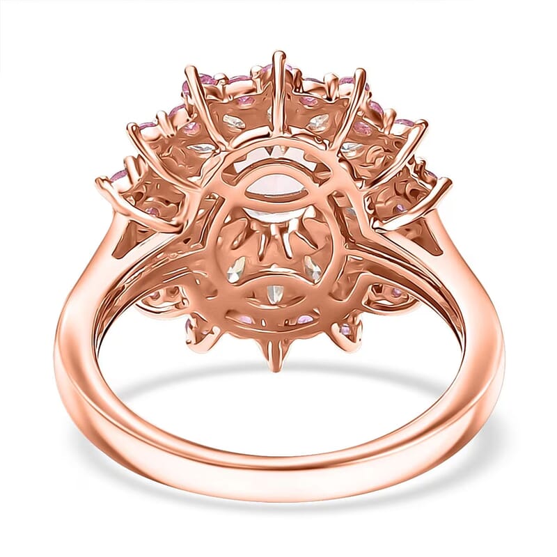 D'Joy Premium Pink Morganite and Multi Gemstone 2.70 ctw Rose Sunburst Ring in 18K Vermeil Rose Gold Over Sterling Silver (Size 9.0)