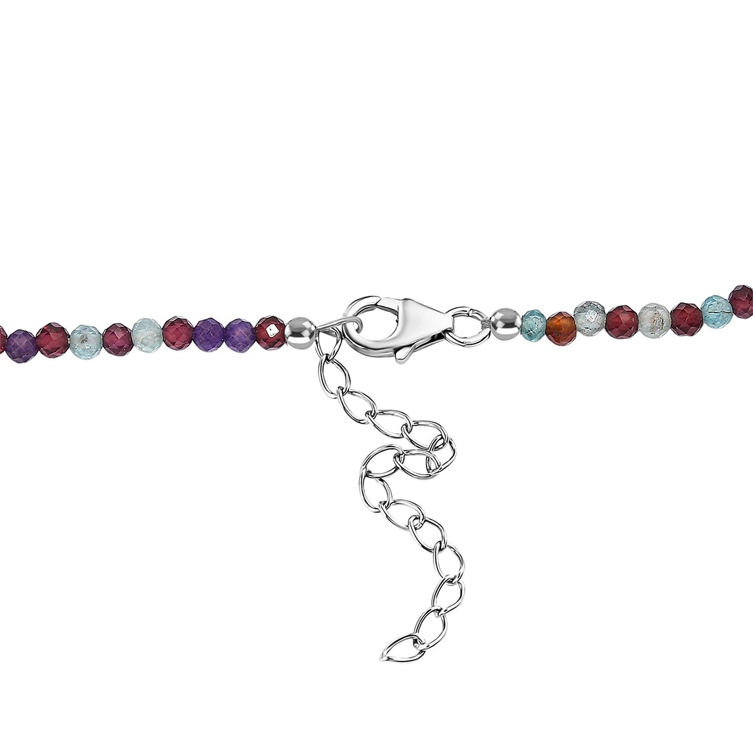 White Freshwater Pearl and Multi Gemstones 35.00 ctw Necklace in Rhodium Over Sterling Silver 24 Inches
