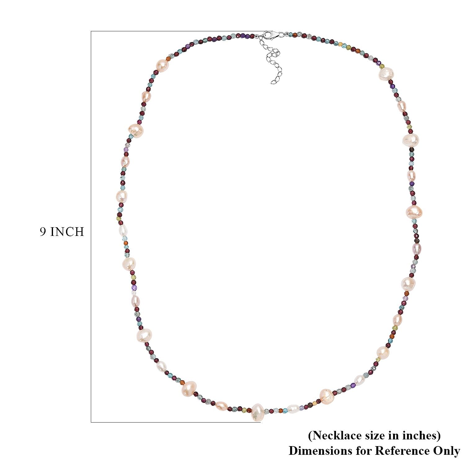 White Freshwater Pearl and Multi Gemstones 35.00 ctw Necklace in Rhodium Over Sterling Silver 24 Inches
